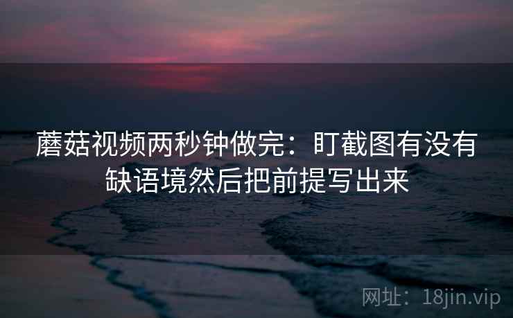 蘑菇视频两秒钟做完：盯截图有没有缺语境然后把前提写出来